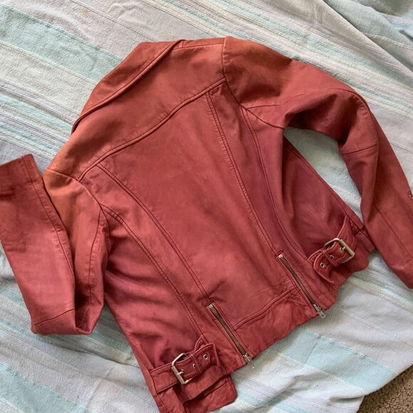 Mauve Maje Leather Bike Jacket - Picture 6 of 8